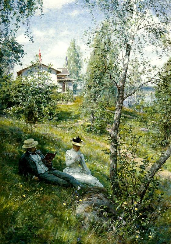 johan krouthen portratt av julius julin och anna krouthen vid bjorkbacken i sommen oil painting image